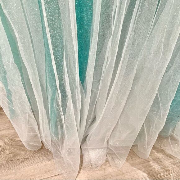 NWT Mac Duggal 20555 Mint Aqua Blue Glitter Tulle Strapless Ball Dress Gown 14 - Picture 6 of 12